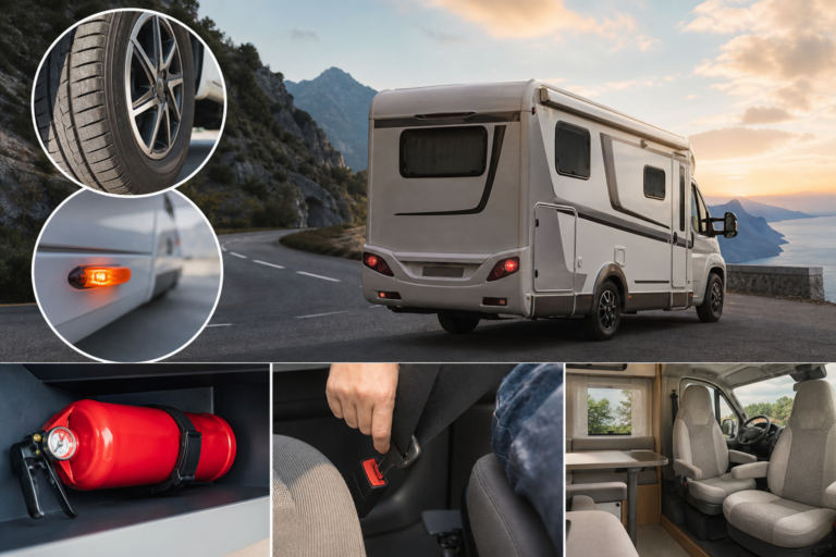 Réglementation camping-car : pneus, feux de gabarit, extincteur, ceintures